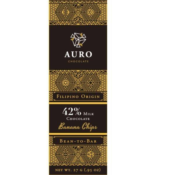 Auro Banana chips milk chocolate 42% 27 gr - front 800x800