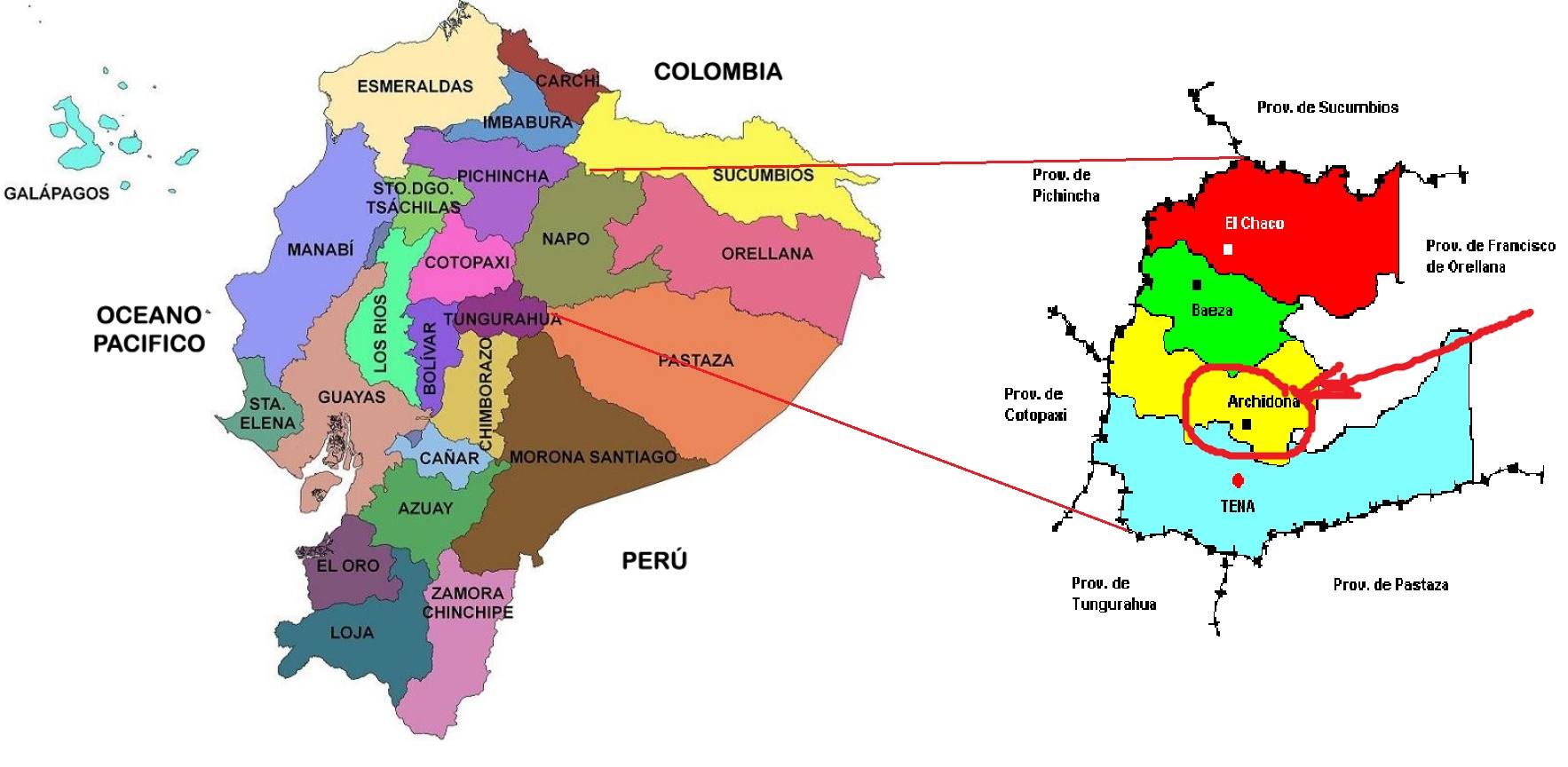 Kuná - mapa Ecuador Napo y Archidona