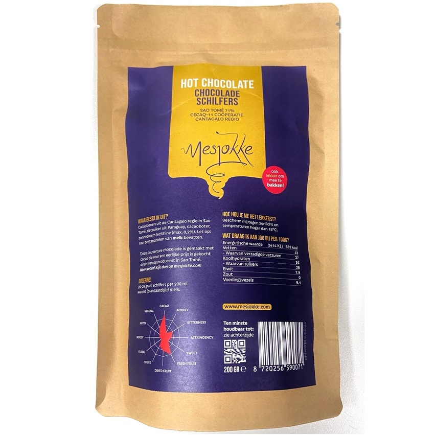 Mesjokke couverture geschaafd, Sao Tomé 71% 200 gr